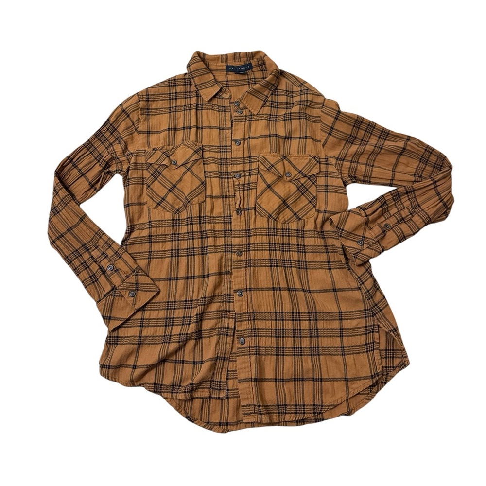 Sanctuary Plaid Button-Down Shirt in Mustard and Black 90s Grunge Button Down